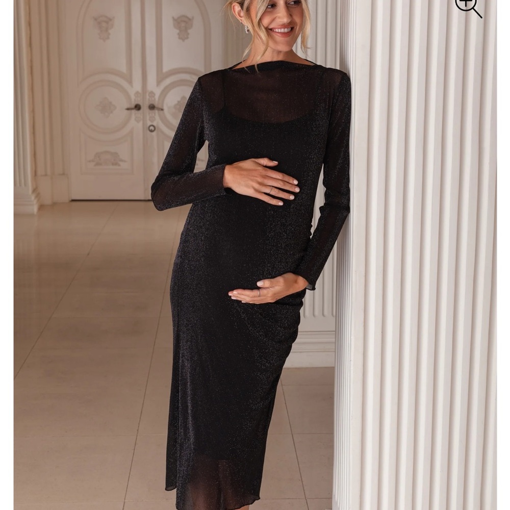 Pinkblush Black Long Sleeve Maternity Midi Dress